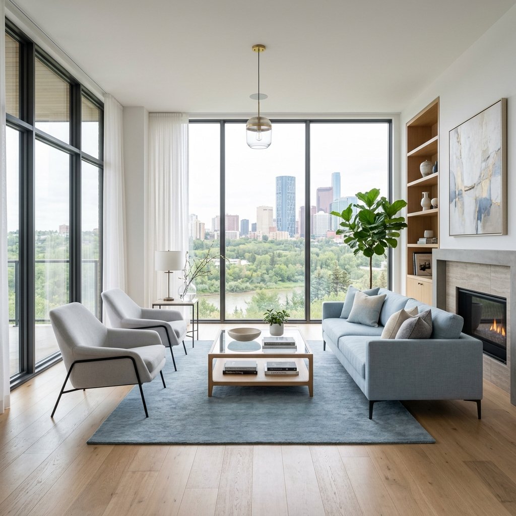 Clean and bright Edmonton home living interior with natural light