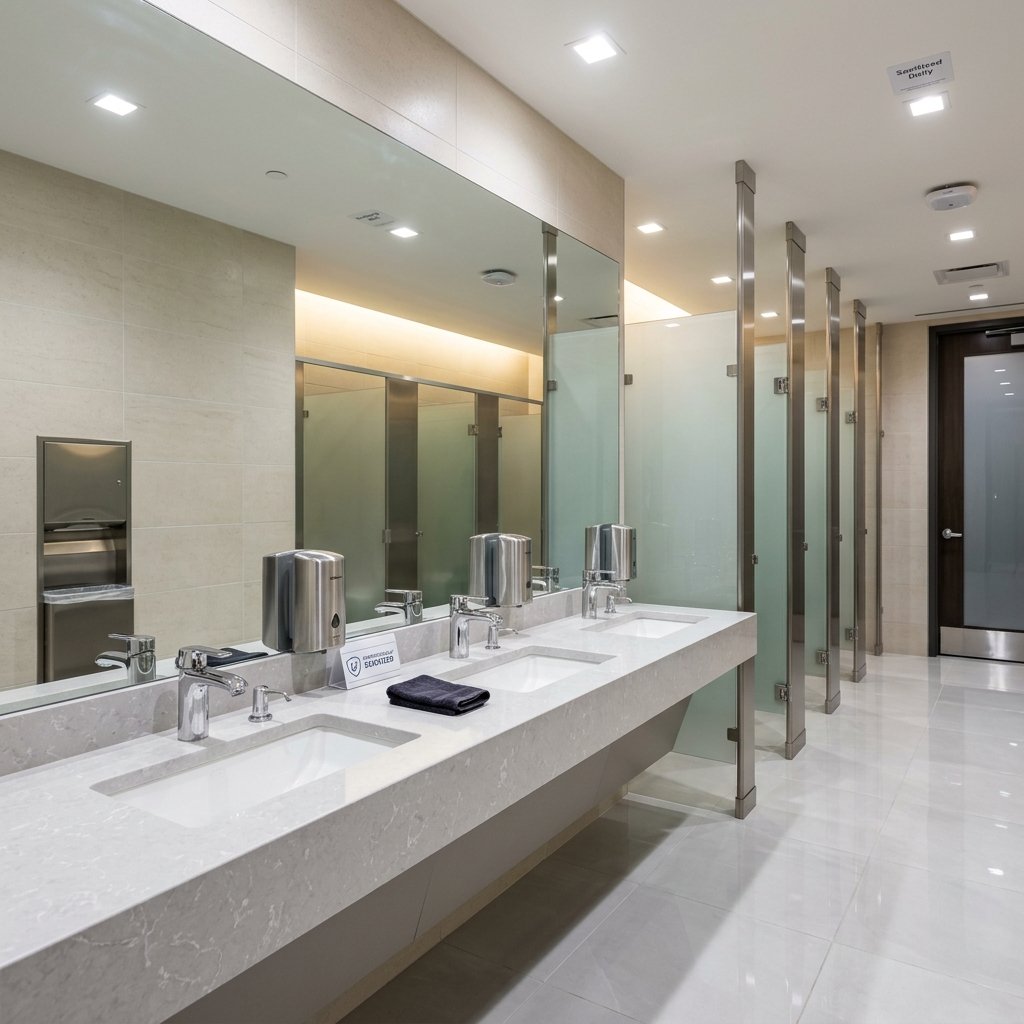 Immaculate commercial restroom fixture sanitization