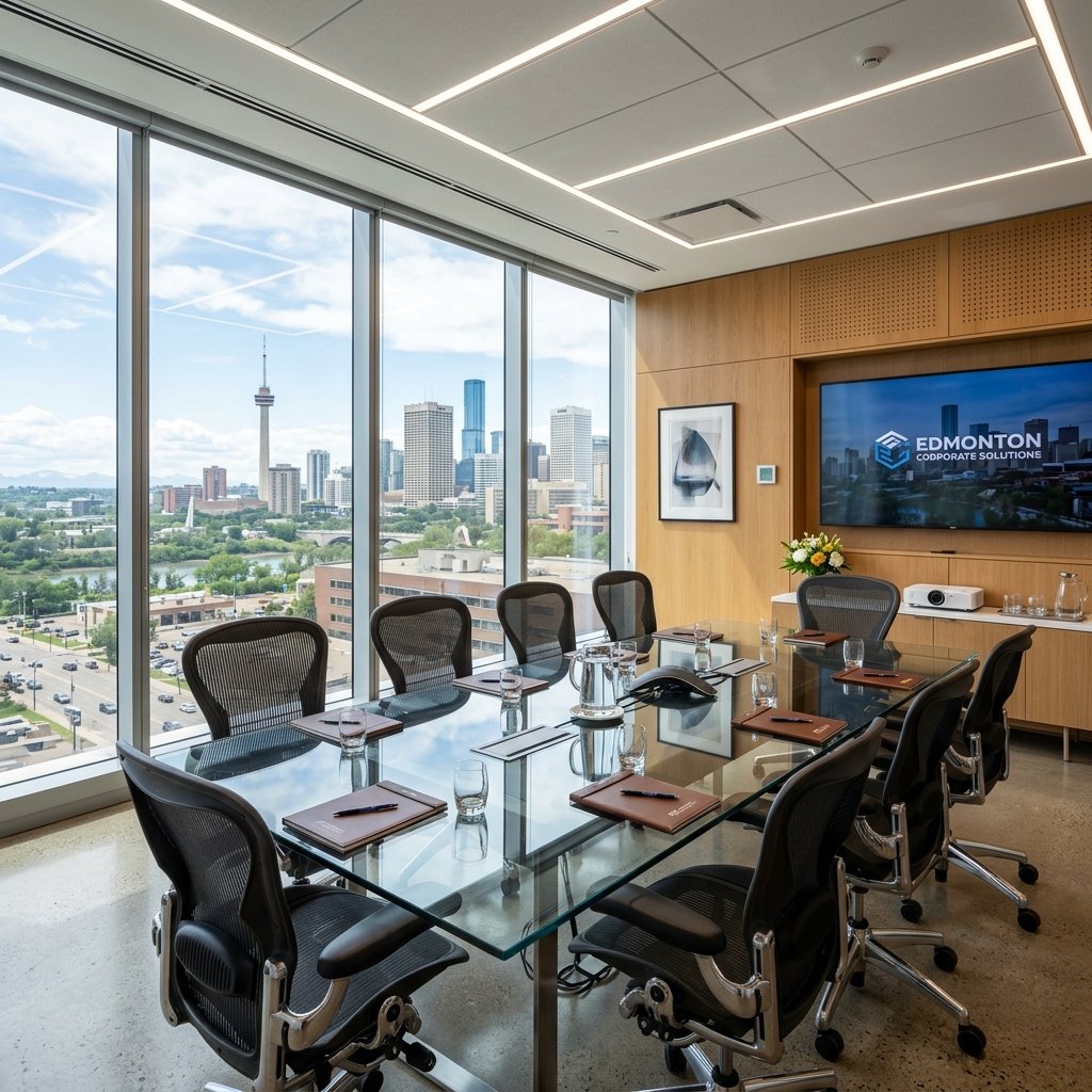 Pristine corporate glass boardroom assessed for commercial cleaning